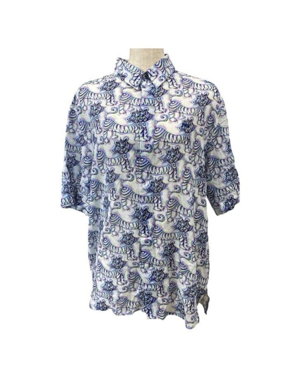 Dior Kenny Scharf Collaboration Short Sleeve Shirt Tiger Pattern Cotton